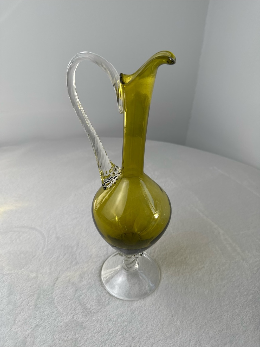 Vintage MCM Italian Amber Blown Glass Decanter Twisted Handle 13” Tall